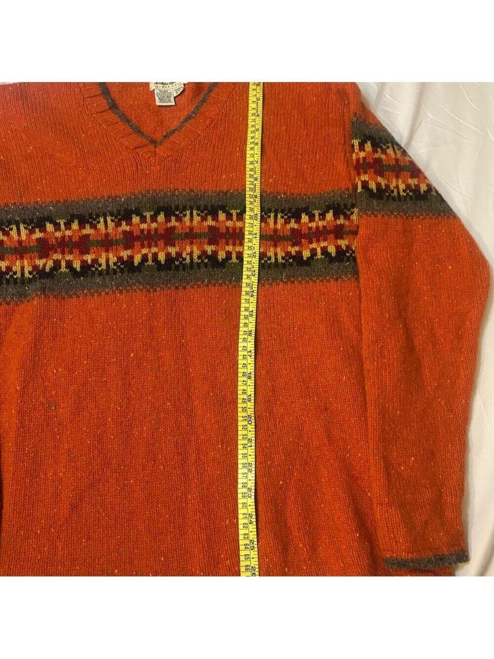Vintage Eddie Bauer Medium Women’s Wool Blend Sweater Orange V-Neck Sweater Y2K - Picture 4 of 11